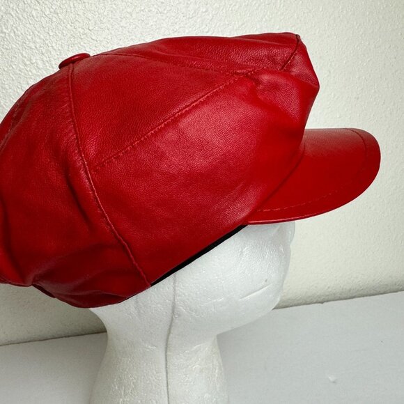 Vintage Newsboy Cap Hat Red Soft 100% Leather main image 12